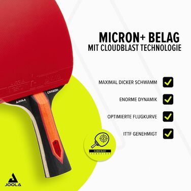 Стіл тенісний, ракетка JOOLA RED Carbon X – High-End з покриттям Micron+ та губкою CLOUDBLAST