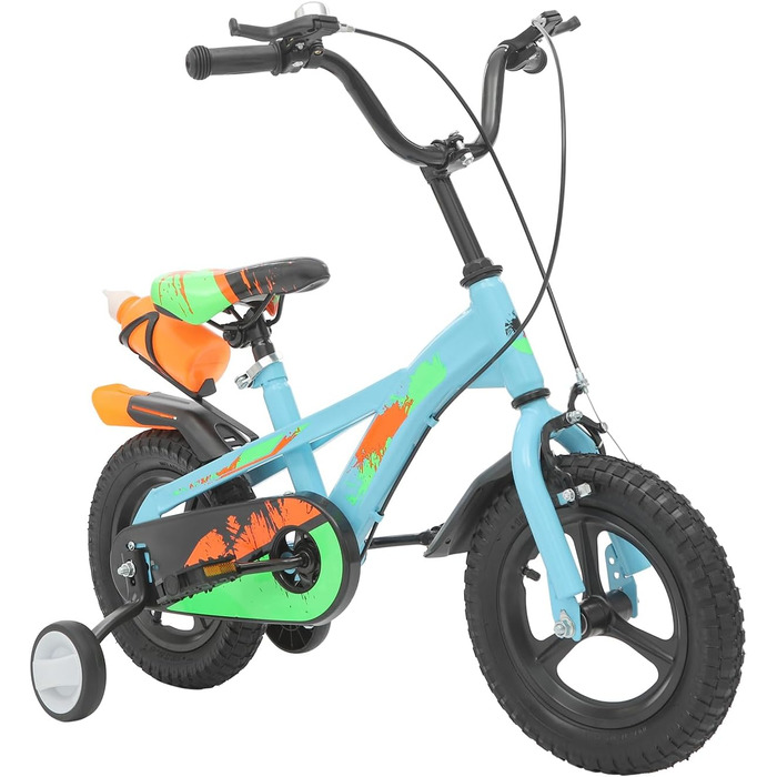 Дитячий велосипед 12 дюймів з додатковими колесами, кошиком, регульованим сидінням та кермом, двома гальмами, міцним рамою, для хлопчиків та дівчаток 2-5 років, з пляшкою для води та дзвіночком