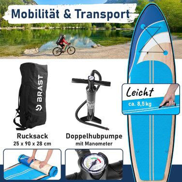 Надувний SUP Борд BRAST Tropic | Комплект для станд-ап паддлбордингу | 320x81x15 см | 6 дизайнів | 5 років гарантії | з аксесуарами | 2-в-1: SUP та каяк | тримач для Action Cam, петля для ніг, насос, рюкзак
