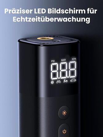 UGREEN електричний компресор-помпа для шин 0.2-10.3 бар, портативна міні-помпа з LED-дисплеєм та підсвіткою для велосипедів, мотоциклів та авто