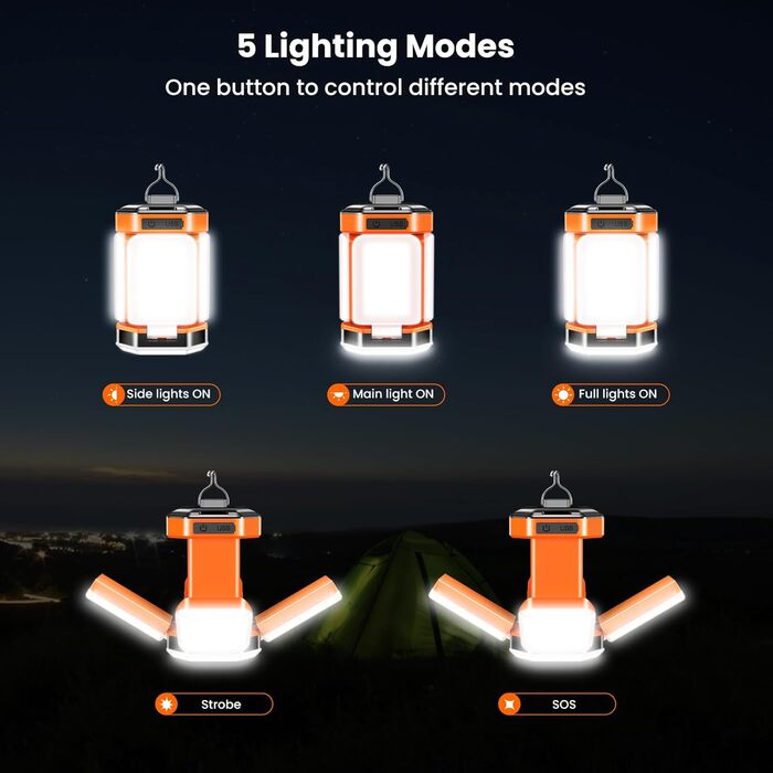 Кемпінгова лампа BICKON: 60 LED, 25 годин роботи, 4000mAh, 5 режимів, регулювання яскравості, для кемпінгу, походу, надзвичайних ситуацій