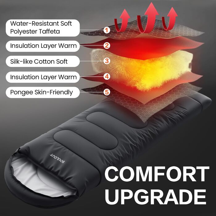 Спальний мішок 3-4 сезони: теплий, легкий, водонепроникний, для дорослих та дітей. Підходить для кемпінгу, трекінгу, хайкінгу (M, темно-сірий)