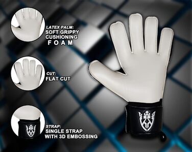 Воротарські рукавички Keeperking для дітей, юніорів та дорослих. Без пальців, 4 мм, латекс, унісекс, чорно-білі (3)