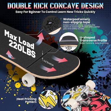 Скейтборд ANYFUN Pro Complete 31x8'' Кленовий, для початківців, підлітків та дорослих (Candy)