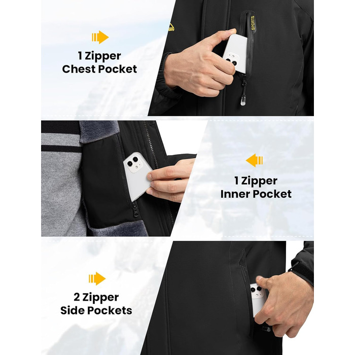 Чоловіча лижна куртка Rdruko, водонепроникна, з утепленим флісом, капюшон, для активного відпочинку в горах (чорний, S)