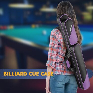 Чохол для більярдних київ PEKREWS, 2x2 на 2 киї з кишеньками для аксесуарів, міцний поліестер, з ременем та ручкою, м'який рюкзак для чоловіків та жінок, фіолетовий/чорний