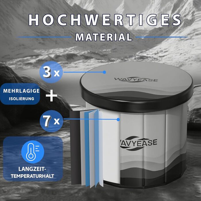 Зручна складана ванна для крижаних ванн | Ø80 x 75 см | Для спортсменів та дорослих | Ізольована крижана ванна (Сірий)