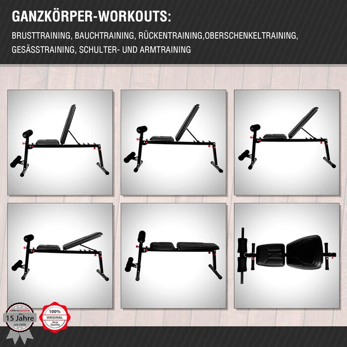 Гантельний лавка Ultrasport, багатофункціональний, складаний, для пресу та віджимань, 18 положень, до 500 кг, з еластичними стрічками