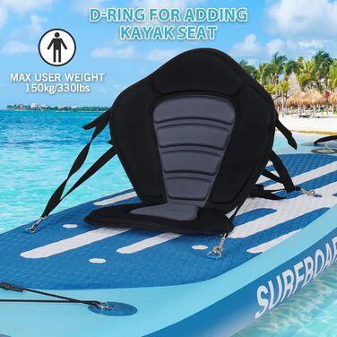Надувна SUP-дошка YU YUSING 320/335x76x16,5 см з регульованим веслом, насосом, рюкзаком, страховочним шнуром, водонепроникною сумкою, для серфінгу, вантажопідйомність 150 кг
