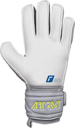 Воротарські рукавички Reusch Attrakt Finger Support для дорослих, з зовнішнім швом і захистом пальців, універсальні для всіх типів футбольних полів, сірі-блакитні-жовті, розмір 10