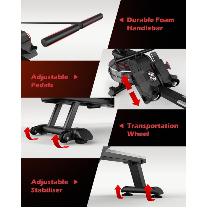 PASYOU Ручний тренажер для дому з водою, до 150 кг, Bluetooth, Kinomap App, вертикальне зберігання, PW30