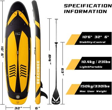 Надувне SUP-борд CalmMax 320x76x15 см, 10.6' (до 150 кг) з комплектом: весло, насос, аксесуари. Підходить для юнаків та дорослих, жовтий