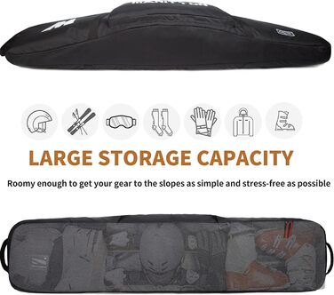 Чохол для сноуборду Gepolsterte: ідеальний для подорожей літаком, вміщує сноуборд, окуляри, рукавички, лижі, підходить для відпочинку на природі, кемпінгу. Розміри: 155 см та 165 см. Чорний, 165 см