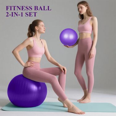 Фітбол Flintronic 55/65 см з насосом, для йоги, фітнесу, вагітності та пілатесу. Анти-вибух, товстий, фіолетовий