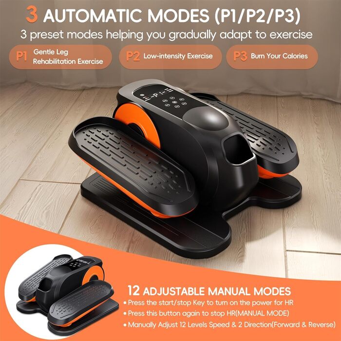 Morelax Mini Ellipsentrainer: компактний електричний тренажер для дому з пульт дистанційного керування, дисплеєм та неслизьким покриттям. Чорний колір