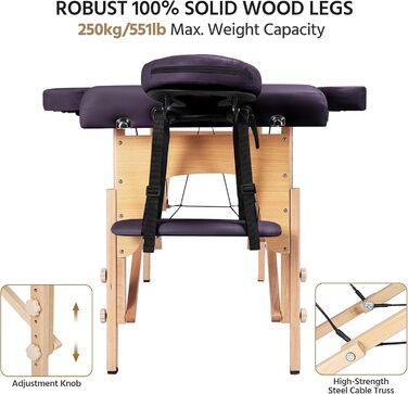 Масажне ліжко Yaheetech з 2 зонами, регульована висота, дерев'яні ніжки, з підголовником та підлокітниками, 213 x 82 x 85,5 см, до 250 кг