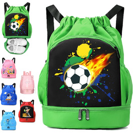 Дитяча спортивна сумка Youyike, водонепроникний рюкзак з відділенням для взуття, спортивна сумка з шнурком, для дівчаток та хлопчиків, футбольний зелений