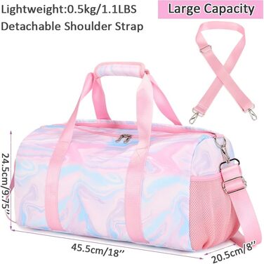 Спортивна сумка для дівчаток, сумка для подорожей, танцювальна сумка, спортивна сумка для фітнесу, плавання. Водостійка сумка з відділенням для взуття, рожевий мармур.