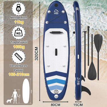 Надувний SUP Борд JUMMICO 330x80x15 см - 2-в-1 з каяком, веслом та аксесуарами (до 160 кг), для серфінгу, риболовлі, йоги, зелений/темно-синій