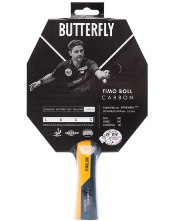 Ракетка для настільного тенісу Butterfly Timo Boll Carbon з сертифікованим покриттям Wakaba (2.0 мм), професійна серія ITTF