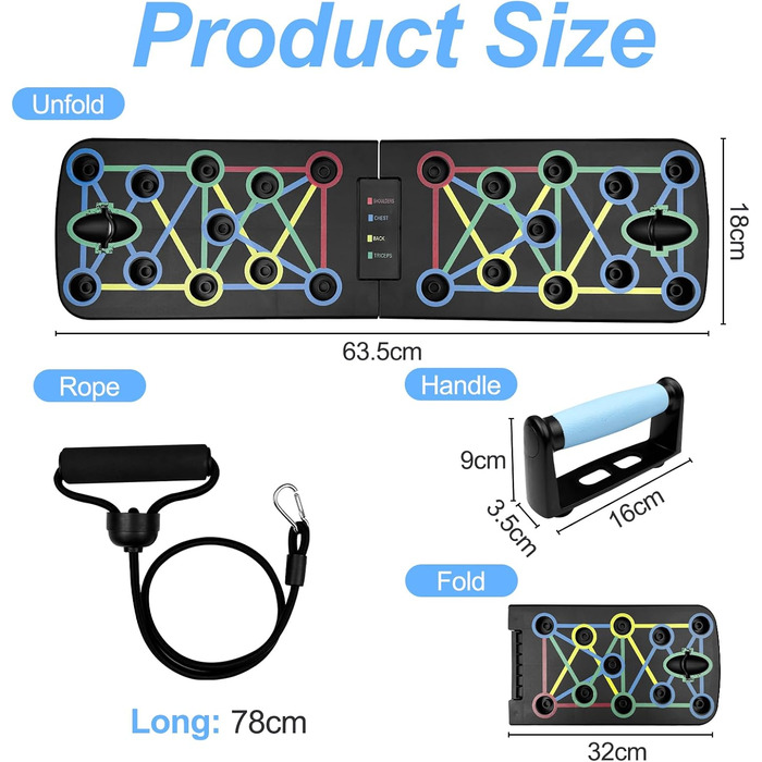Лежанка для віджимань складана з еластичними тросами для тренувань м'язів та фітнесу