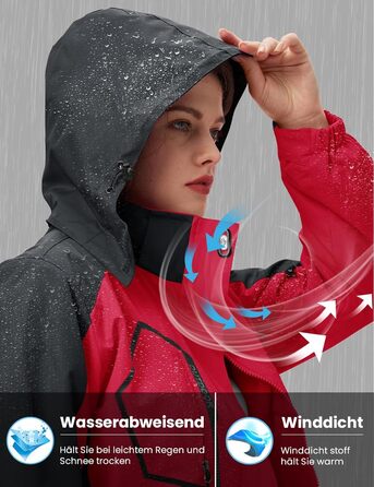 Жіноча куртка 3-в-1 для активного відпочинку: вітро- та вологозахисна з флісовою підкладкою, з капюшоном (Червоний, XXL)