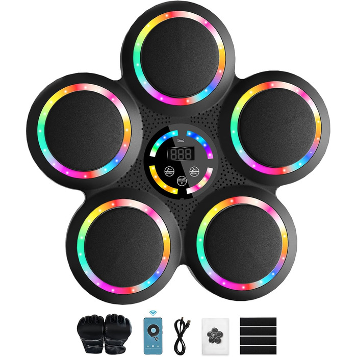 Розумна боксерська машина FOOING з Bluetooth, LED-підсвіткою та рівнями швидкості для дорослих та дітей, тренажер для зняття стресу з боксерськими рукавичками для домашніх тренувань. Інтелектуальні фітнес-пристрої (багатокольорове світло)