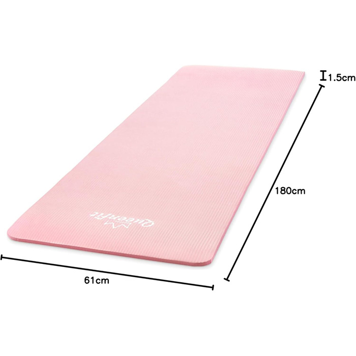 Фітнес-мат для йоги Queenfit NBR 180x61 см, 1,5 см, для пілатесу, аеробіки, з ременем для перенесення, м'ятний