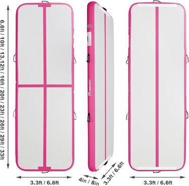 FBSPORT Airtrack Matte - килимок для гімнастики та йоги, 300x100x10 см, рожевий