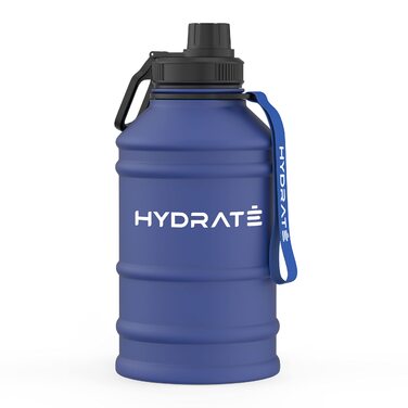 Фляга для води HYDRATE з нержавіючої сталі, 2.2 літри, без BPA, спортивна, металева, з нейлоновим ремінцем, надійна, 2200 мл, Middernachtsblau (Темно-синій)
