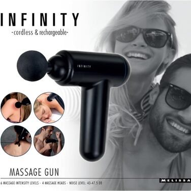 Масажний пістолет MELISSA Infinity 16770047, перезаряджуваний, 4 насадки, чорний