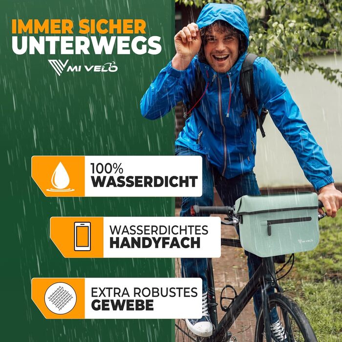 Велосипедна сумка на кермо MIVELO для KLICKfix, 100% водонепроникна, з відділенням для смартфона, для електровелосипедів, м'ятна