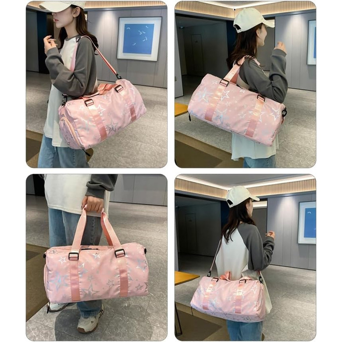 Дитяча спортивна сумка-рюкзак з відділенням для взуття та мокрих речей, спортивна сумка для дівчаток зі зірковим малюнком, для занять гімнастикою та танцями (зелена, рожева)