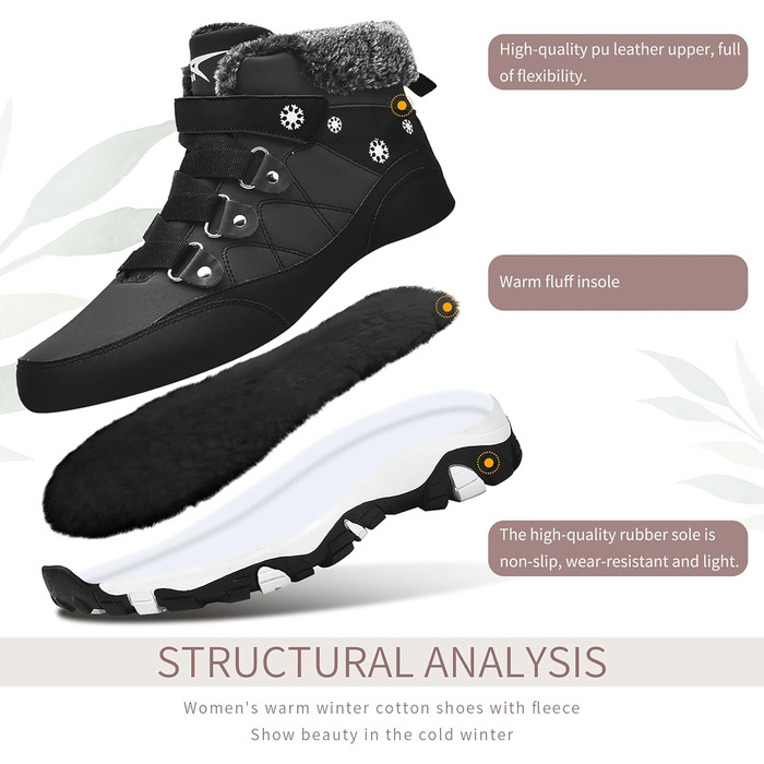 Черевики зимові жіночі ASHION. Зимове взуття, черевики для ходьби, теплі, утеплені, черевики снігові, зимові, Outdoor, Trekking, 39 EU, чорний
