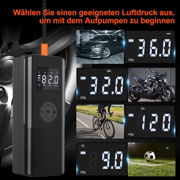 Електричний компресор для велосипедів EasyPump 12V: 150PSI, USB-C, LCD, LED, Powerbank, для всіх типів вентилів