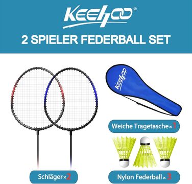 Набір для бадмінтона KH Federball: 2 або 4 ракетки, воланчики та сумка. Підходить для дорослих та дітей. Кольори: чорний, червоний, синій