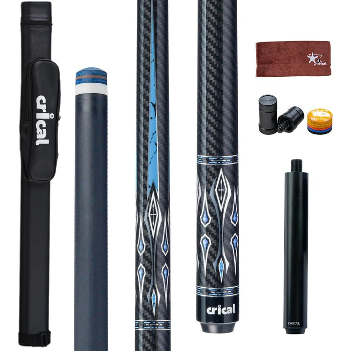 CRICAL Більярдний кий з карбонового волокна, 147 см, професійний, з'єднання 3/8 x 8, наконечник 12,5 мм, комплект CL-04