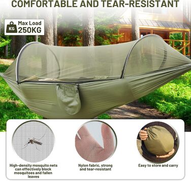 Гамак Ultraleicht Outdoor з москітною сіткою, для кемпінгу та подорожей, 300 кг, дихаючий, швидковисихаючий