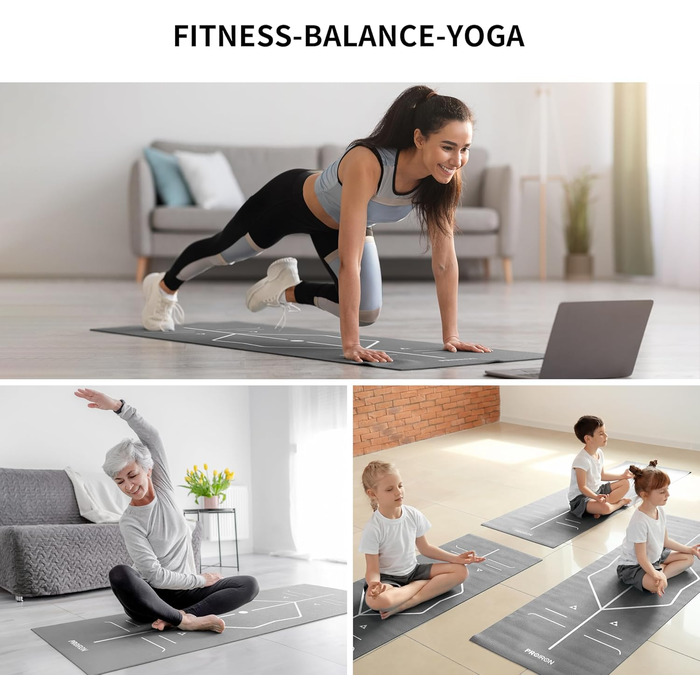 Йога мат PROIRON: неслизька фітнес-мат з розміткою для йоги, фітнесу та спорту (чорний)