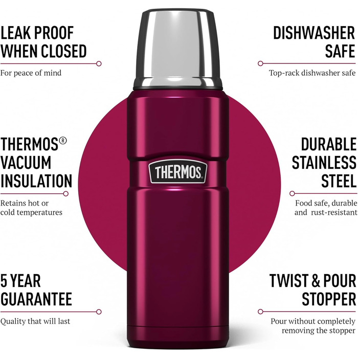 Термокружка Thermos Premium King, малинова, 470 мл