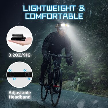 Налобний ліхтар LED, перезаряджається, 230° широкий кут огляду, 6 режимів світла, сенсор, водонепроникний, легкий, для бігу, риболовлі, туризму