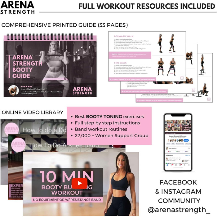 Стрічки для фітнесу Arena Strength Fabric Booty Bands для стегон та сідниць | Стрічки опору для ніг та сідниць | Збірник вправ та чохол (Легкі, Середні, Важкі)