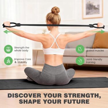 Килимок для йоги Soontrans 183x68 см, 8 мм, TPE з опорами, наколінниками та еспандером. Чорний