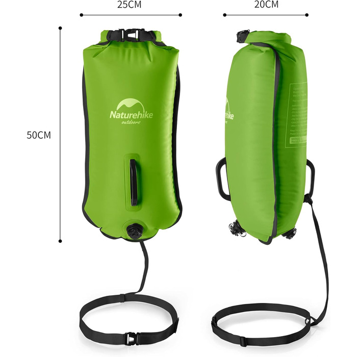 Надувна плавуча шина Naturehike 18L з двома повітряними камерами, водонепроникний мішок-рюкзак для плавання, пляжу, з регульованим поясом, зелений