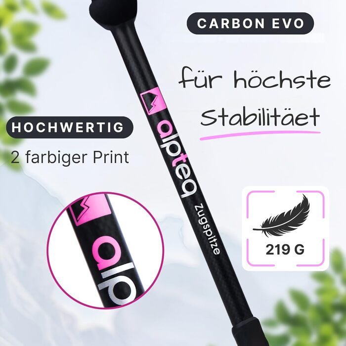 Телескопічні трекінгові палиці з карбону та алюмінію для скандинавської ходьби, регульовані (65–135 см), ергономічні, рожеві