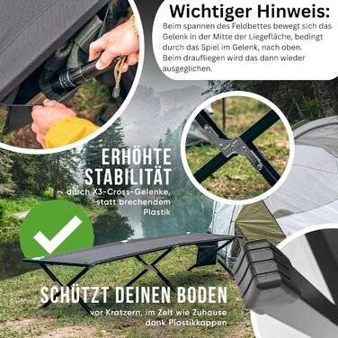 Кемпінгове ліжко HAINBAUR XXL 210x100/210x70, чорне, до 200 кг, складне, з інструментом для збирання