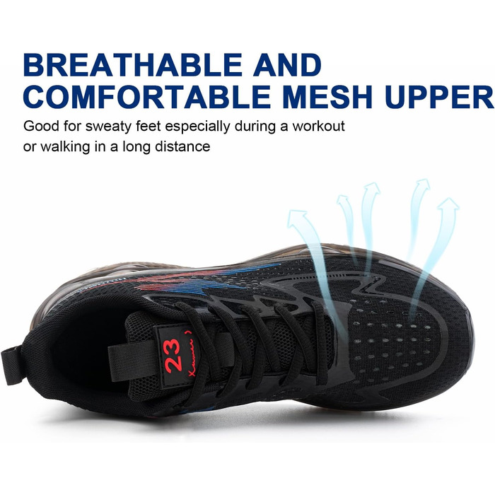 Кросівки для бігу Hitmars для чоловіків: спортивні, легкі, дихаючі, для бігу, фітнесу, вулиці, повсякденного носіння, чорно-червоні, розміри EU39-46