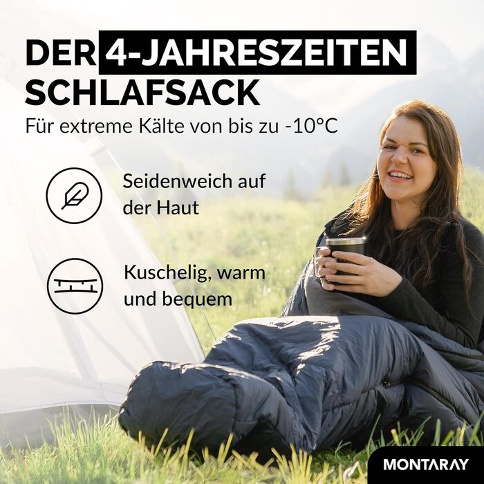 Спальний мішок MONTARAY® Mumienschlafsack для 3-4 сезонів, 8°C до -5°C, з подушкою, 80x220cm, блакитний, для жінок та чоловіків (теплий)