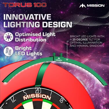 LED-дартс мішень Mission Darts TOR100 Torus 100, складана, портативна, з підсвіткою, металік-зелена