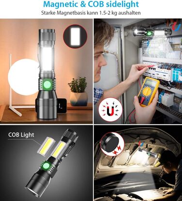 Набір ліхтариків Karrong LED: ультрафіолетовий (UV 395нм) та червоний світловий режим, USB-зарядка, магнітний корпус, для кемпінгу та походів (4 шт, чорні)